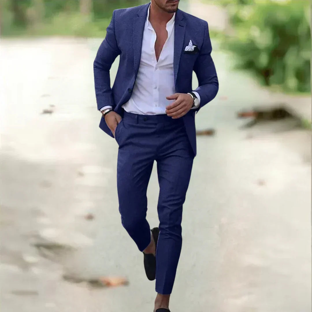 Tweedelig Linnen Herenkostuum Slim Fit Zomer Bruiloft Business Comfortabel Ademend 70% Linnen 30% Katoen