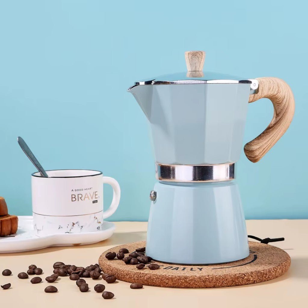 Espressokan Aluminium Blauw Moka Koffiemaker Stovetop 150ml 300ml Italiaans Design Koffiezetten Thuis
