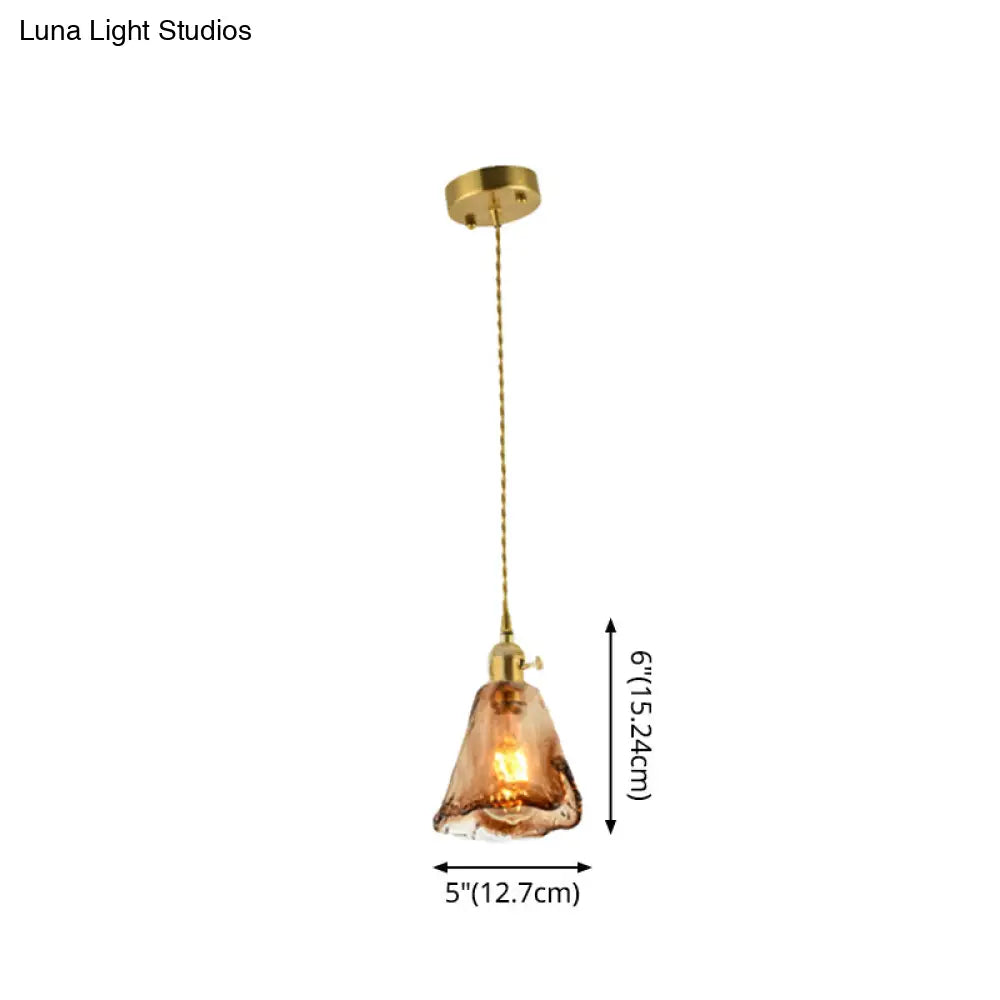 Vintage Hanglamp met Kegelkap in Glas - Messing/Koper Armatuur voor Woonkamer & Eetkamer