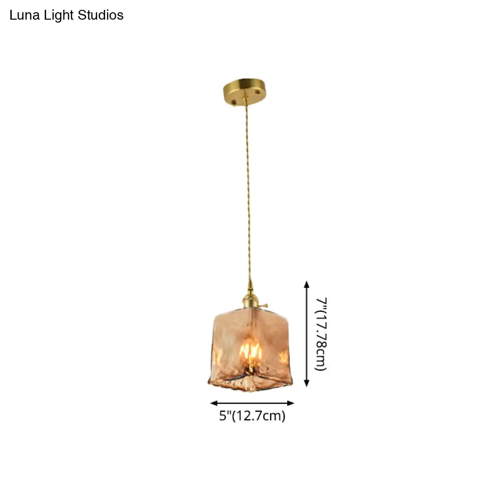 Vintage Hanglamp met Kegelkap in Glas - Messing/Koper Armatuur voor Woonkamer & Eetkamer
