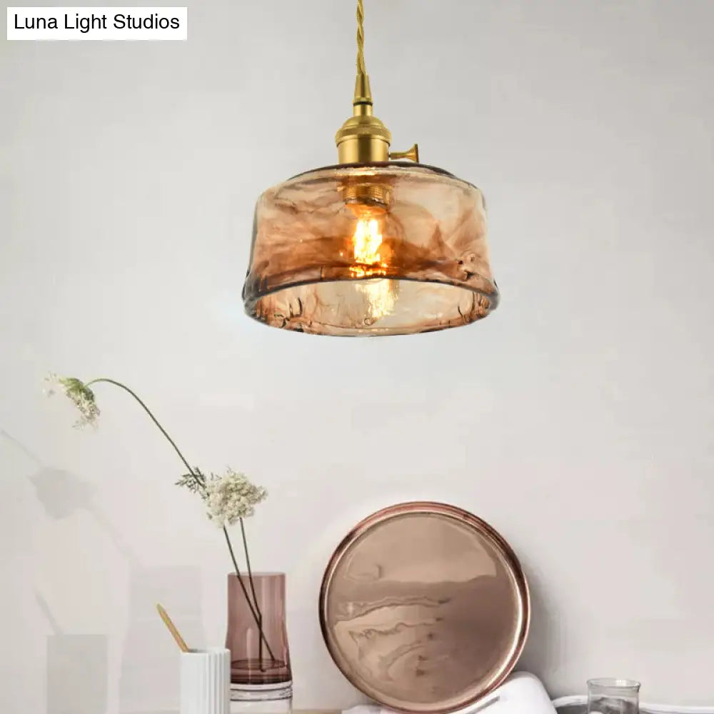 Vintage Hanglamp met Kegelkap in Glas - Messing/Koper Armatuur voor Woonkamer & Eetkamer