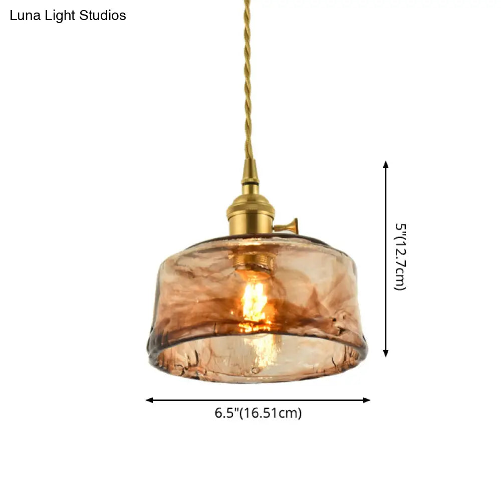 Vintage Hanglamp met Kegelkap in Glas - Messing/Koper Armatuur voor Woonkamer & Eetkamer