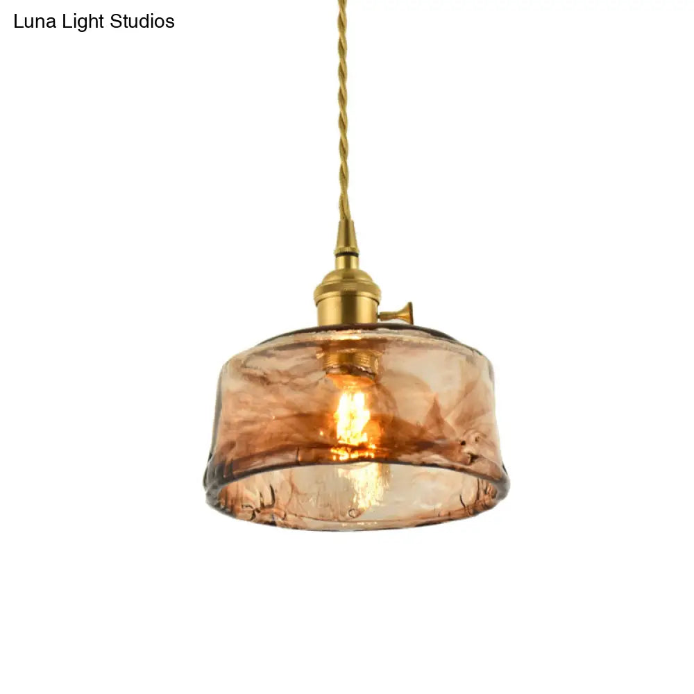 Vintage Hanglamp met Kegelkap in Glas - Messing/Koper Armatuur voor Woonkamer & Eetkamer