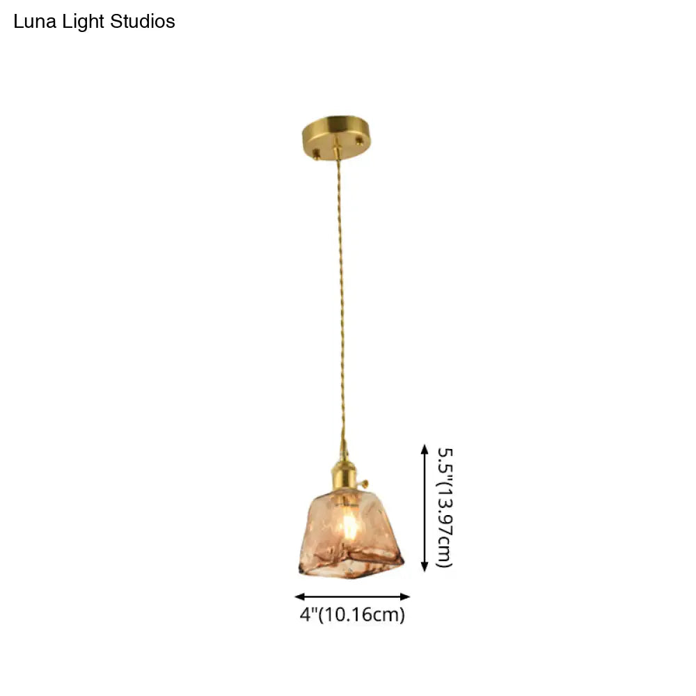 Vintage Hanglamp met Kegelkap in Glas - Messing/Koper Armatuur voor Woonkamer & Eetkamer