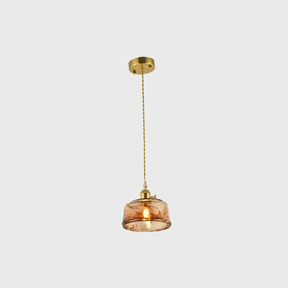 Vintage Hanglamp met Kegelkap in Glas - Messing/Koper Armatuur voor Woonkamer & Eetkamer