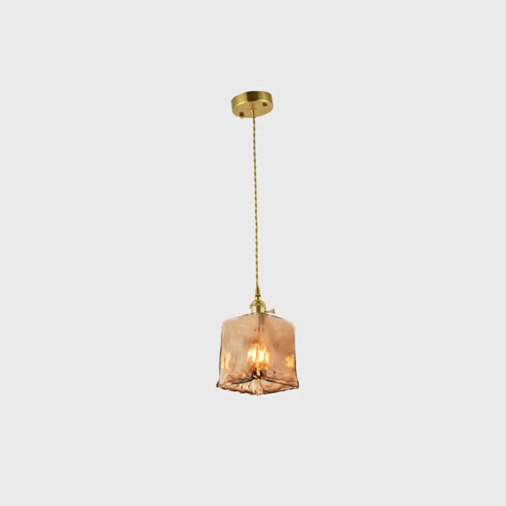Vintage Hanglamp met Kegelkap in Glas - Messing/Koper Armatuur voor Woonkamer & Eetkamer
