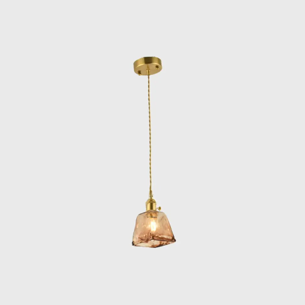 Vintage Hanglamp met Kegelkap in Glas - Messing/Koper Armatuur voor Woonkamer & Eetkamer