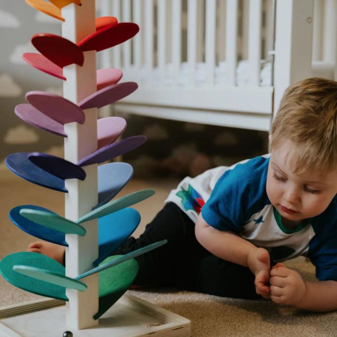 Houten Knikkerbaan met Regenboogkleuren en Muzikaal Geluid voor Peuters 71 cm Speelgoed Interactief Educatief Motoriek Cognitieve Ontwikkeling Montessori Leerplezier