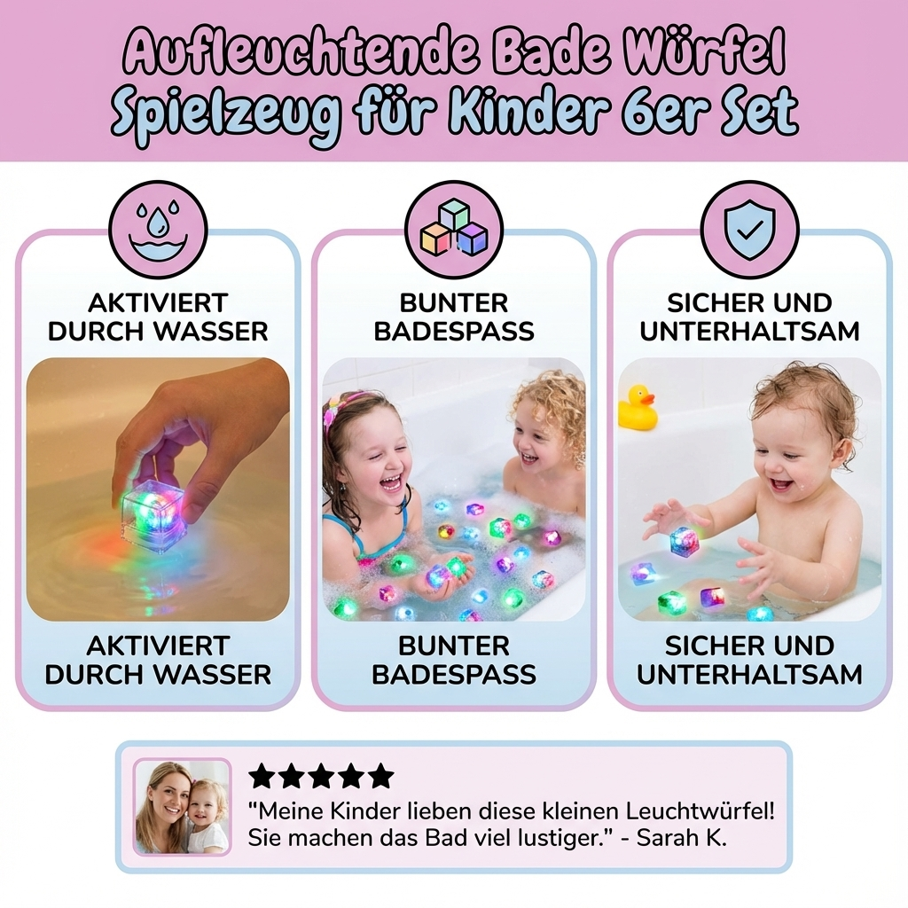 Lichtgevende Badkubus voor Kinderen 6-Delig Set - Watergeactiveerd Speelgoed