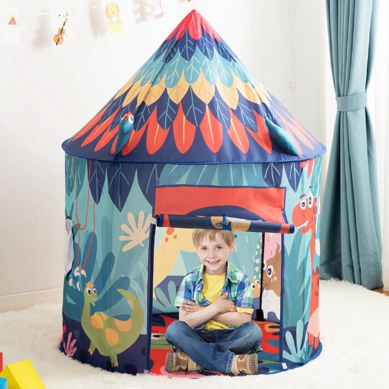 Kinderspeeltent Tipi Dinosaurus Marineblauw Polyester 120cm Opvouwbaar Speelhuis Binnen Buiten Kinderkamer