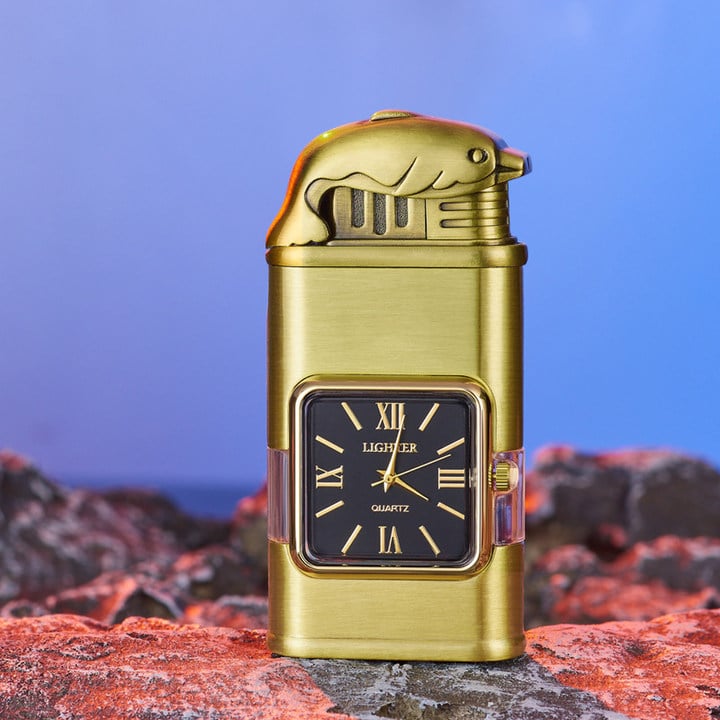 Decoratieve Aansteker met Ingebouwde Klok - Verstelbare Vlam en Luxe Motiefkeuze