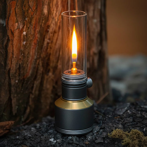 Vintage Campinglamp op Butaan met Verstelbare Vlam - Compact Buitenlicht voor Wandelaars en Avonturiers