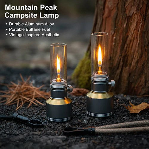 Vintage Campinglamp op Butaan met Verstelbare Vlam - Compact Buitenlicht voor Wandelaars en Avonturiers