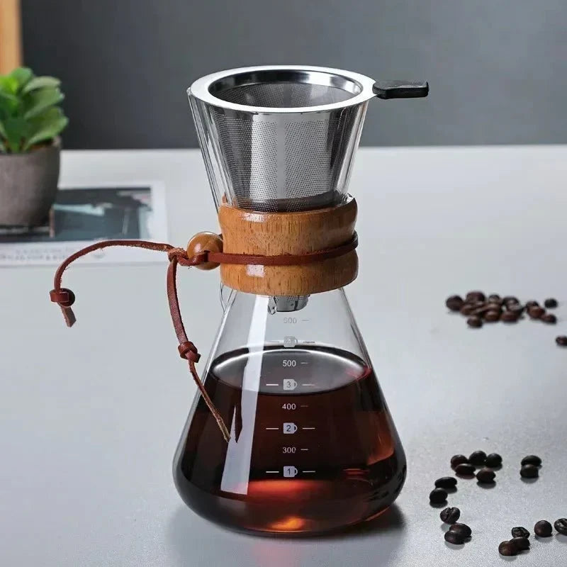 Glazen Koffiekan met Pour-Over Filter Set - Handgemaakte Koffie - Barista Kwaliteit - 400ml/600ml/800ml