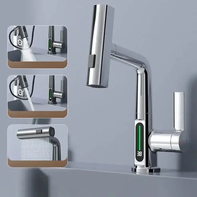 Keukenkraan Digitaal Display Temperatuurregeling Uittrekbaar RVS Messing Modern Keuken