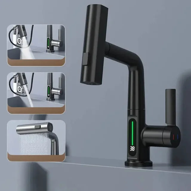 Keukenkraan Digitaal Display Temperatuurregeling Uittrekbaar RVS Messing Modern Keuken