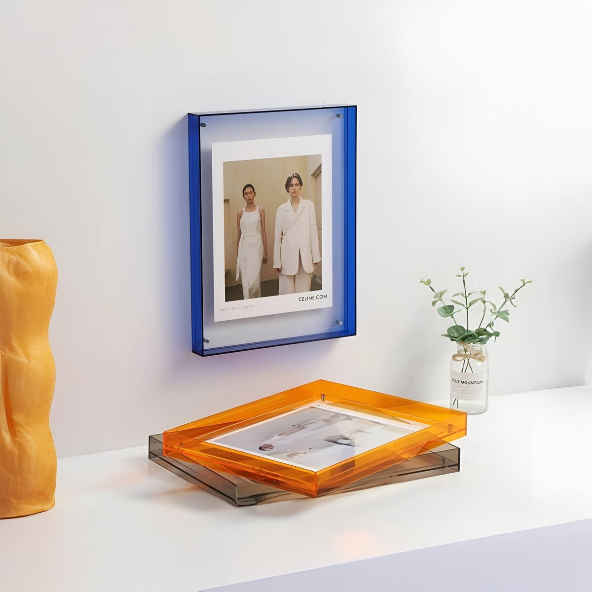 Fotolijst Acryl Transparant Wandlijst Modern Blauw Rand Wanddecoratie Foto Lijst Minimalistisch Interieur Posterhouder