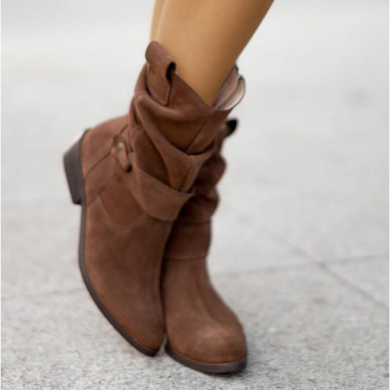 Dames Enkellaarsjes Warm Gevoerd Lage Hak met Rits Ronde Neus Voetwelf Ondersteuning Herfst Winter Comfort