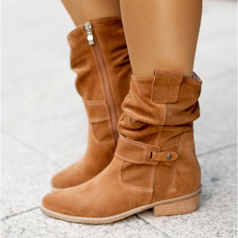 Dames Enkellaarsjes Warm Gevoerd Lage Hak met Rits Ronde Neus Voetwelf Ondersteuning Herfst Winter Comfort
