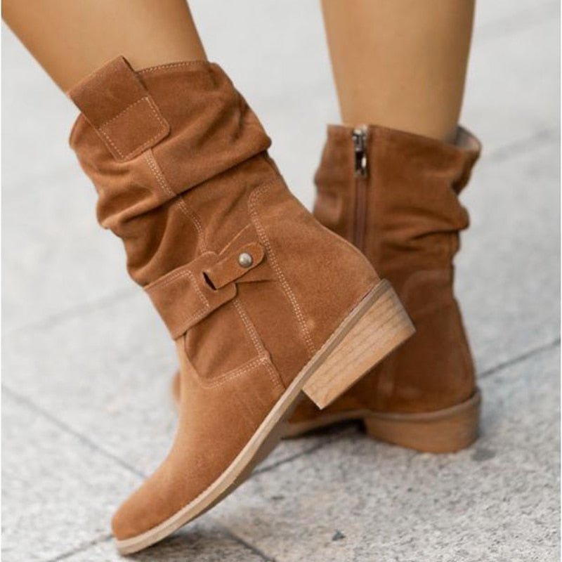 Dames Enkellaarsjes Warm Gevoerd Lage Hak met Rits Ronde Neus Voetwelf Ondersteuning Herfst Winter Comfort