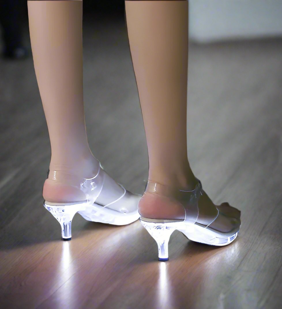 Transparante LED Sandalen Kitten Heel Dames Verlichte Hakken Feestschoenen met Glitters Nachtclub Schoen