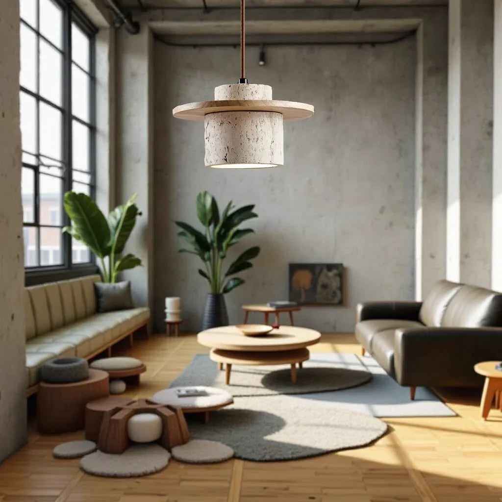Hanglamp Travertijn Steen 25cm LED E27 Verstelbaar Snoer 170cm Natuurlijke Sfeerverlichting Woonkamer