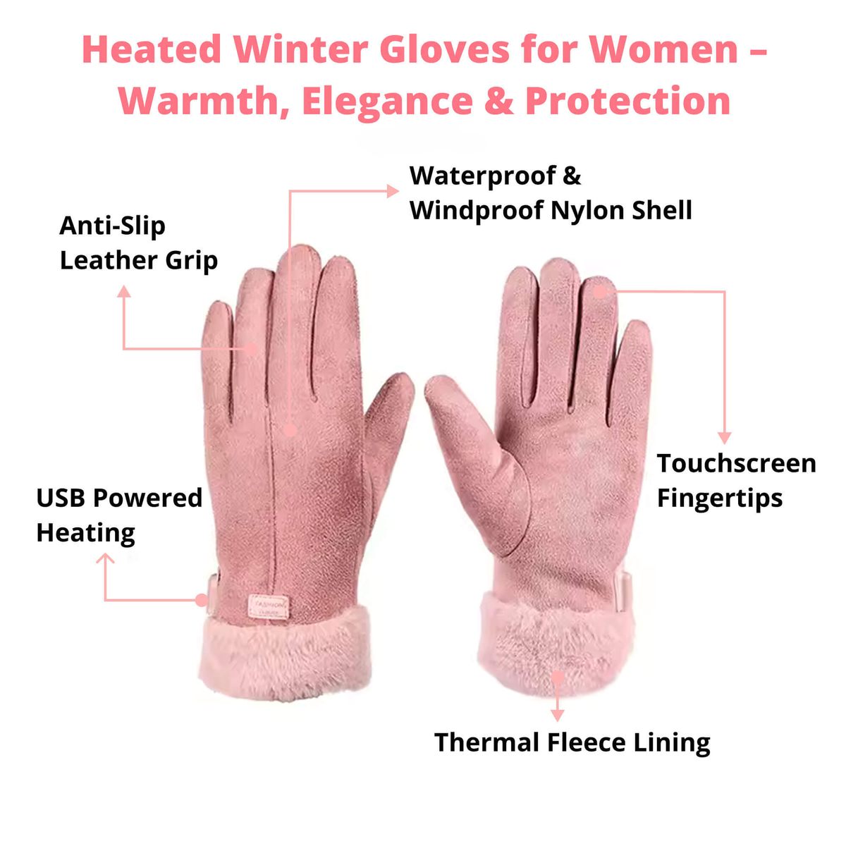 Verwarmde Handschoenen voor Dames - Thermische Waterafstotende Winterhandschoenen met Touchscreen - Oplaadbaar USB Design