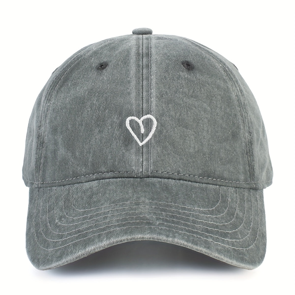 Vintage Baseballcap met Hartstiksel - Verstelbaar Katoen Gewassen Stijl Sportpet Zomerpet Dames Heren Casual Cap