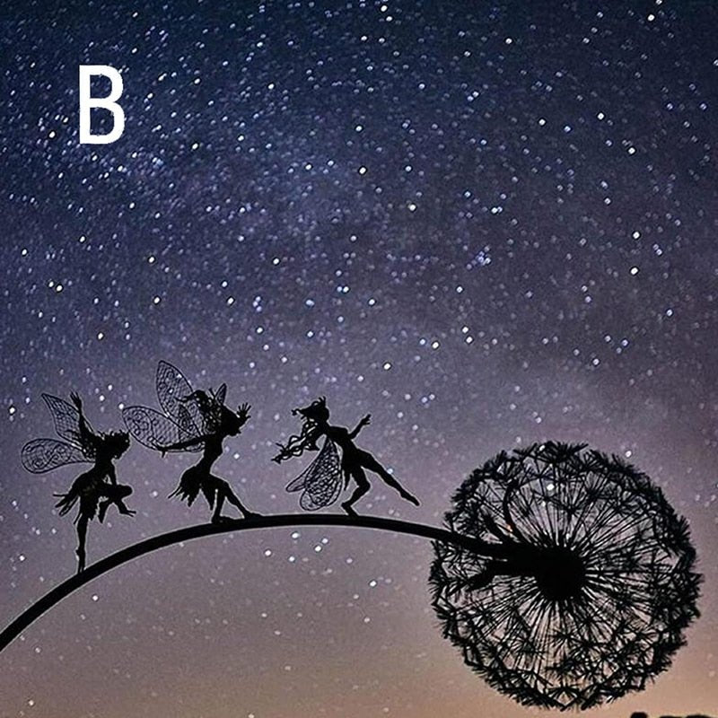Feë Tuinspinner met Paardenbloem - Windspinner Tuindecoratie 25 cm - IJzeren Tuinsteker met Draaiend Feëfiguur en Paardenbloembloemen - Weervaste Tuinversiering voor Bloembedden en Paden