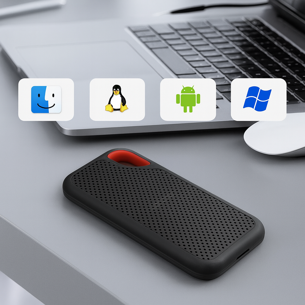 Externe SSD 2TB USB-C 3.1 Compact 11,8x7,4x1 cm ExFAT Windows macOS Android
