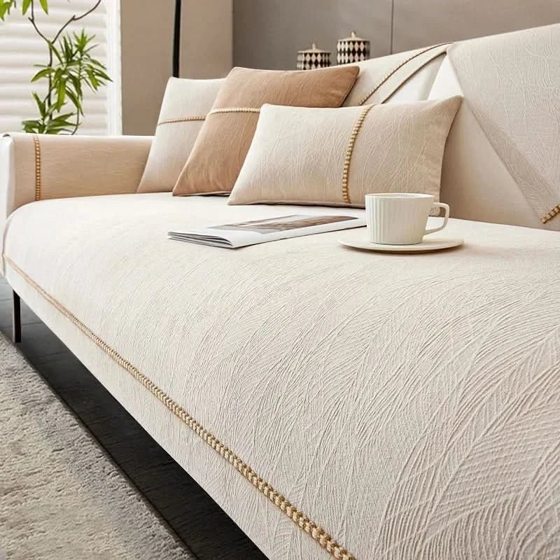 Bankhoes Hond Antislip Katoen-Linnen 70x210 tot 110x240 cm Wasbaar op 30 Graden Wit Beige
