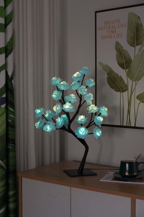 LED Bloesemtaklamp met 24 Bloemen Warm Wit 40cm - Decoratieve Sfeerverlichting Interieur Kunstbloemen op Batterij USB Tafellamp