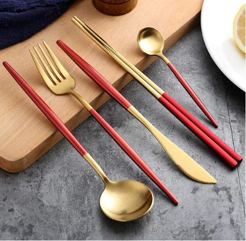 Bestekset 24-delig RVS Gekleurde Handvatten 6 Personen Modern Tafelgerei Duurzaam Eetbestek Dinerset