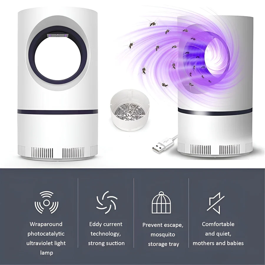 UV-Licht Insectenval Elektrisch - Muggenbestrijding Binnen & Buiten - Veilig voor Gezin en Huisdieren - Stil & Chemicaliënvrij - USB-Voeding - Energiezuinig