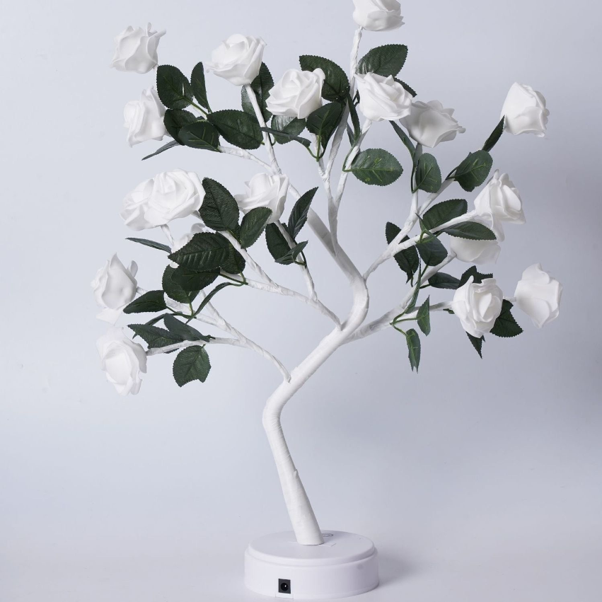 LED Bloesemtaklamp met 24 Bloemen Warm Wit 40cm - Decoratieve Sfeerverlichting Interieur Kunstbloemen op Batterij USB Tafellamp