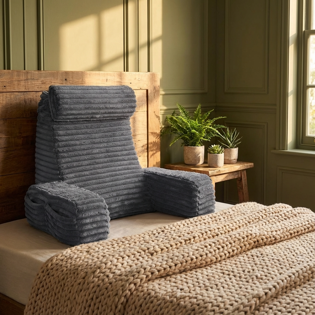 Rugsteunkussen met Armleuningen en Verstelbaar Hoofdsteun Comfortabel Leeskussen voor Bed en Sofa Ontspanning