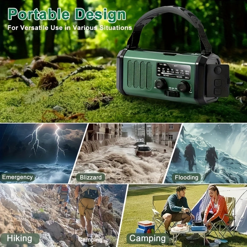 Noodradio met Zaklamp en Powerbank - Oplaadbaar via Zonne-energie, Handslinger en USB