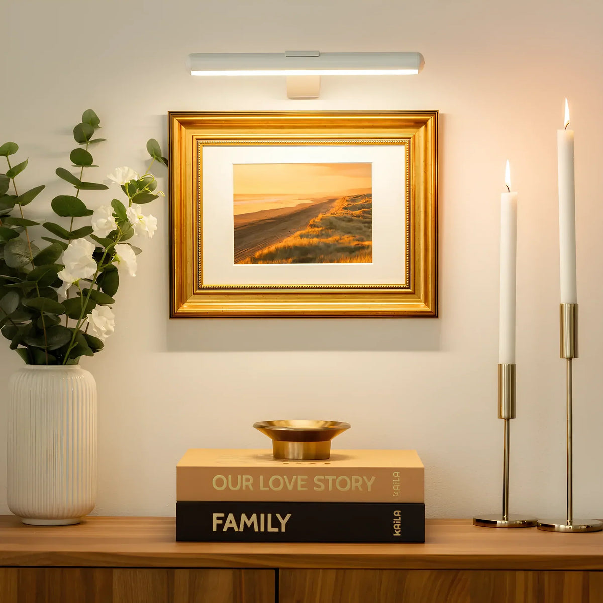 Draadloze LED wandlamp dimbaar 360° verstelbaar voor kunst schilderijen en foto's zwart wit goud accentverlichting