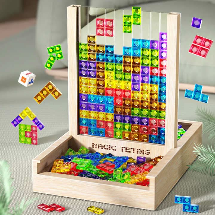 Ecoblock Tetris Houten Puzzelspel voor Kinderen en Volwassenen - Duurzaam Breintraining Bordspel