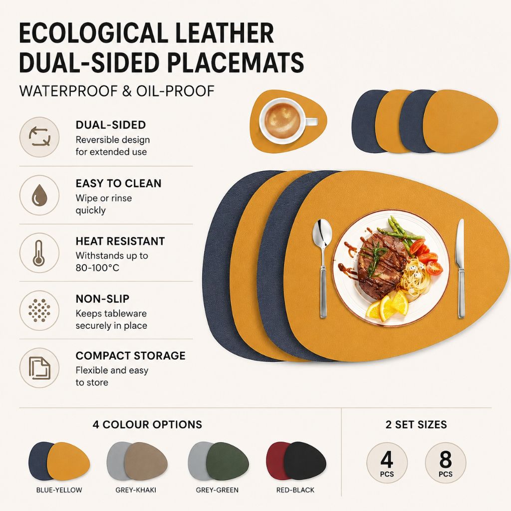 Dubbelzijdige Placemats Kunstleer Waterafstotend Antislip Set 4 of 8 Stuks Tafelbescherming Eettafel