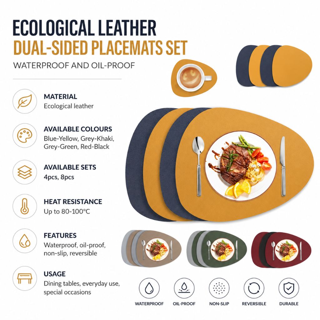 Dubbelzijdige Placemats Kunstleer Waterafstotend Antislip Set 4 of 8 Stuks Tafelbescherming Eettafel