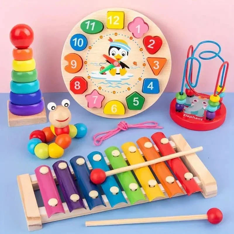 Houten Activiteitenspeelgoed 5-in-1 Baby Motoriek Zintuigen Montessori Ontwikkeling Speelplezier Vanaf 6 Maanden
