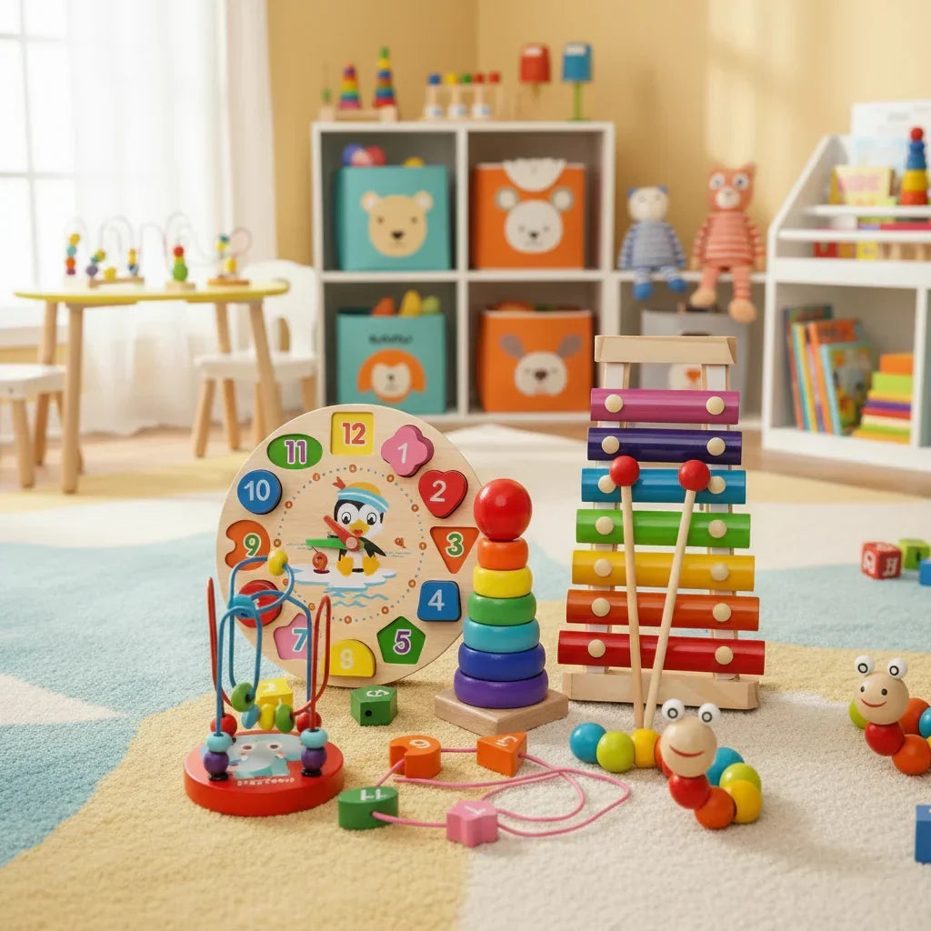 Houten Activiteitenspeelgoed 5-in-1 Baby Motoriek Zintuigen Montessori Ontwikkeling Speelplezier Vanaf 6 Maanden