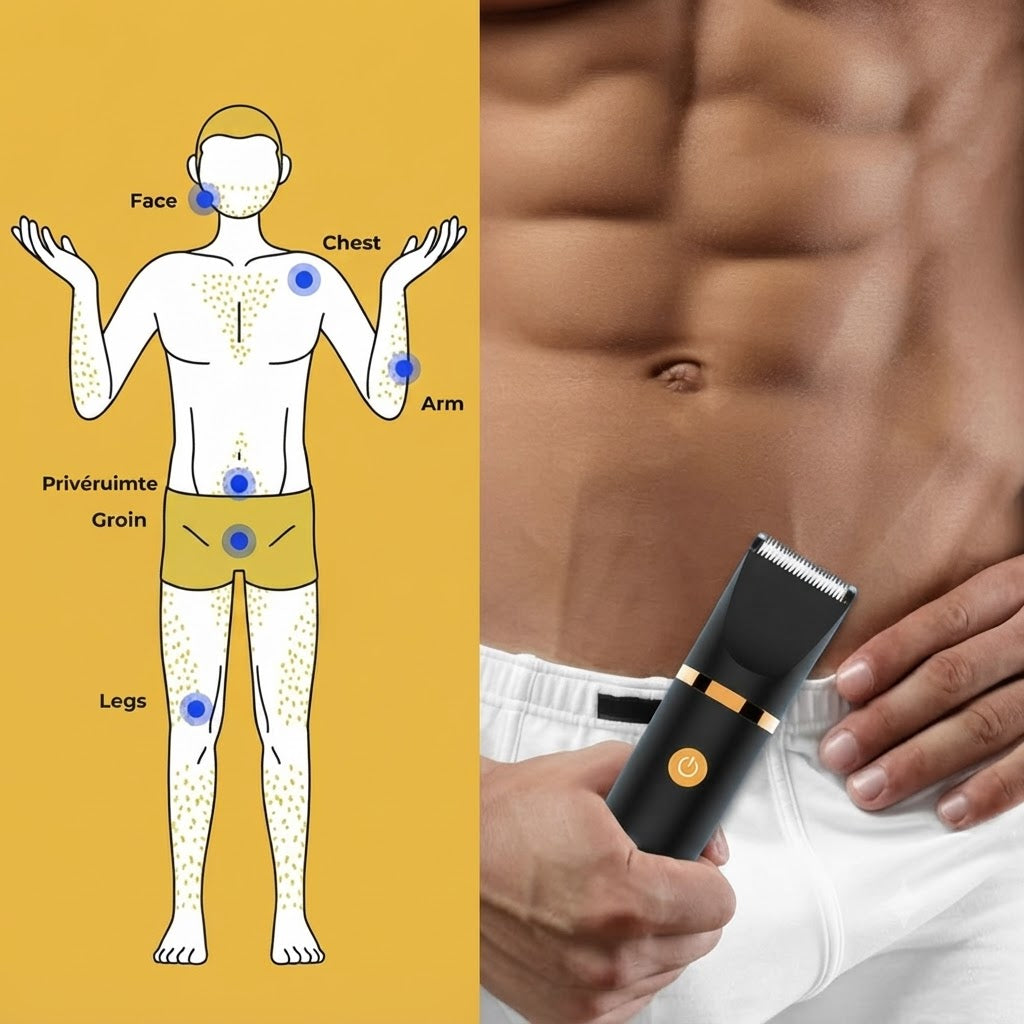 Elektrische Bodygroomer 3-in-1 Trimmer voor Mannen IPX7 Waterbestendig USB-C Oplaadbaar Lichaamsverzorging