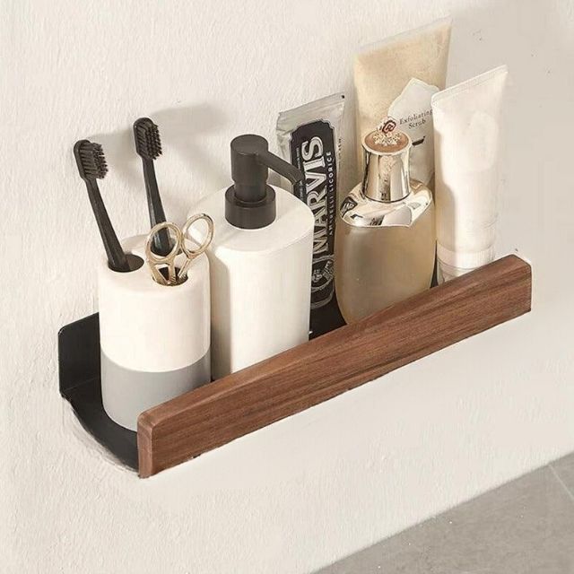 Badkamer wandplank van massief hout - Zonder boren, natuurlijk design