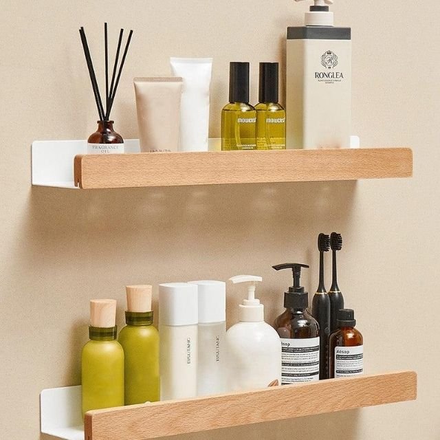 Badkamer wandplank van massief hout - Zonder boren, natuurlijk design