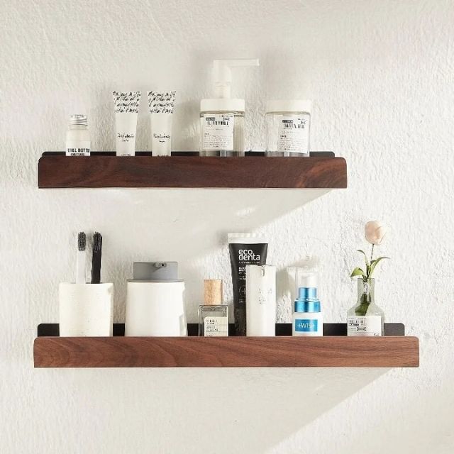Badkamer wandplank van massief hout - Zonder boren, natuurlijk design