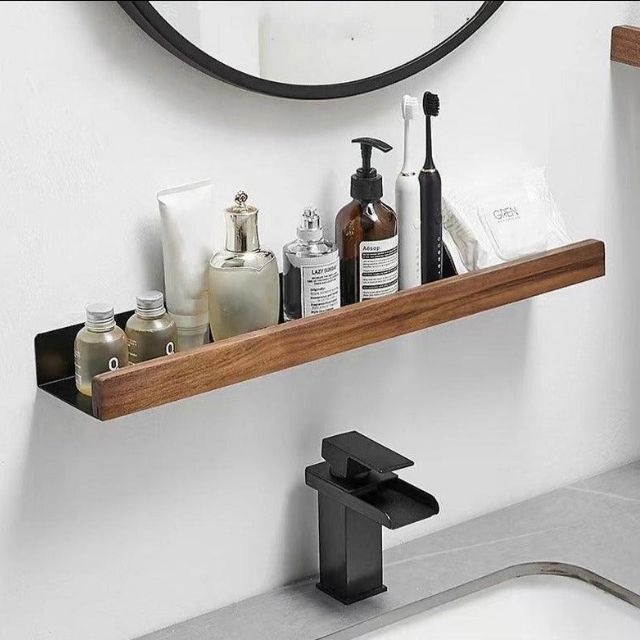 Badkamer wandplank van massief hout - Zonder boren, natuurlijk design