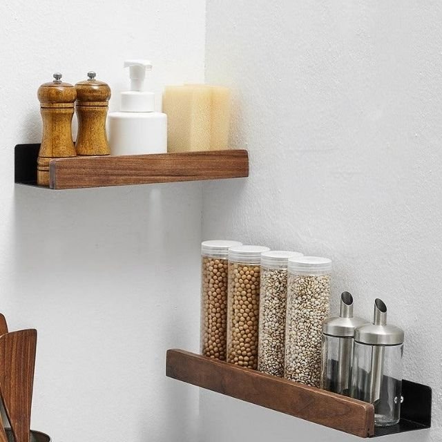 Badkamer wandplank van massief hout - Zonder boren, natuurlijk design