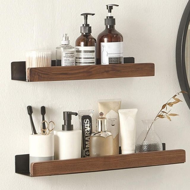 Badkamer wandplank van massief hout - Zonder boren, natuurlijk design